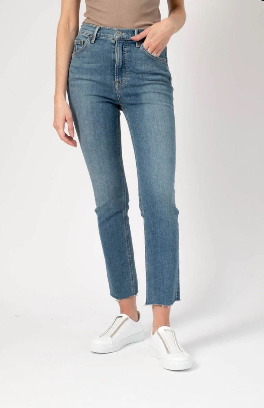 GRLFRND Reed Light Wash Blue Denim Cropped High Rise Skinny Jean Womens 28